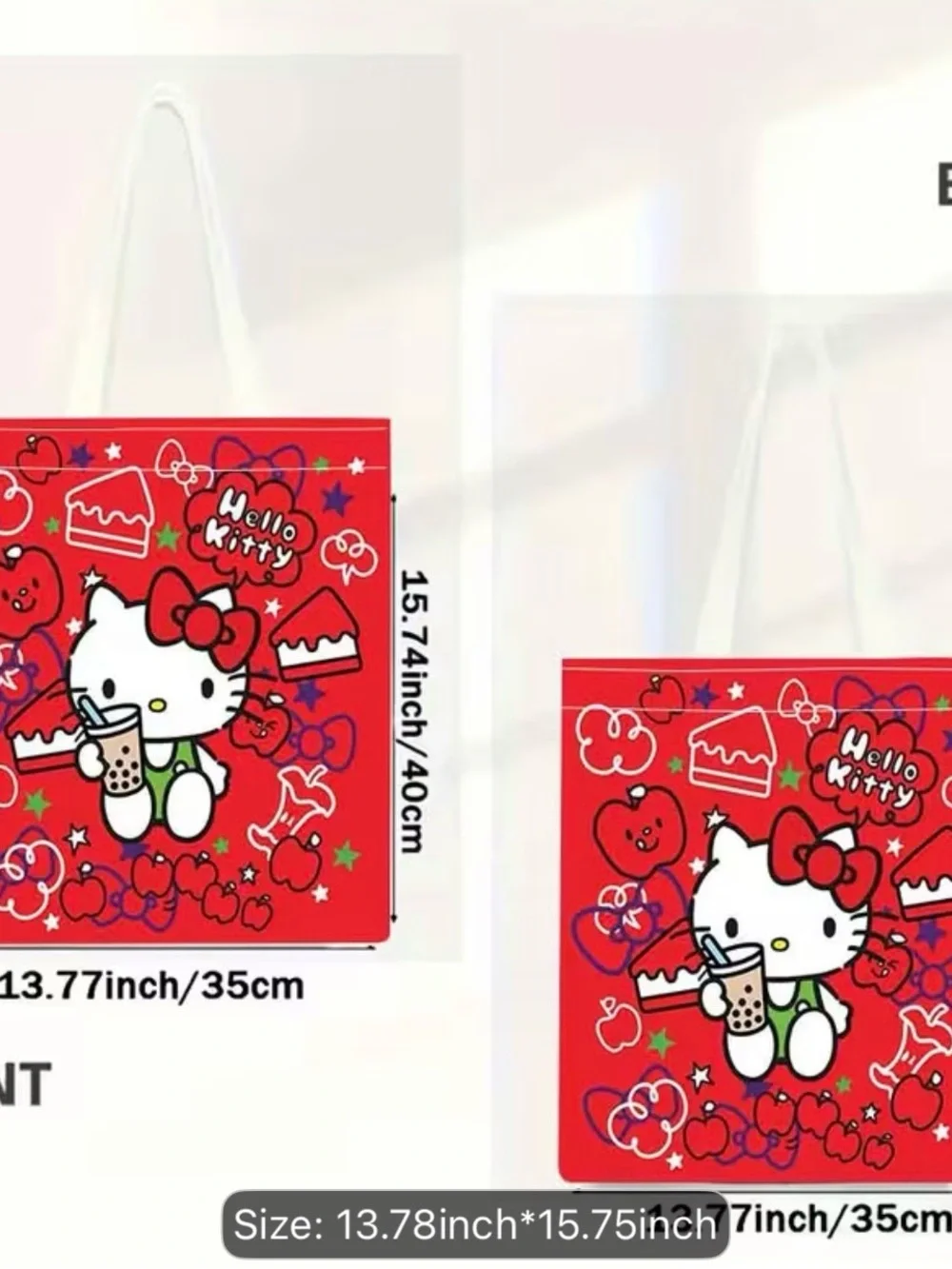 Hello Kitty Red Graphic Party Tote Bag with White Handles